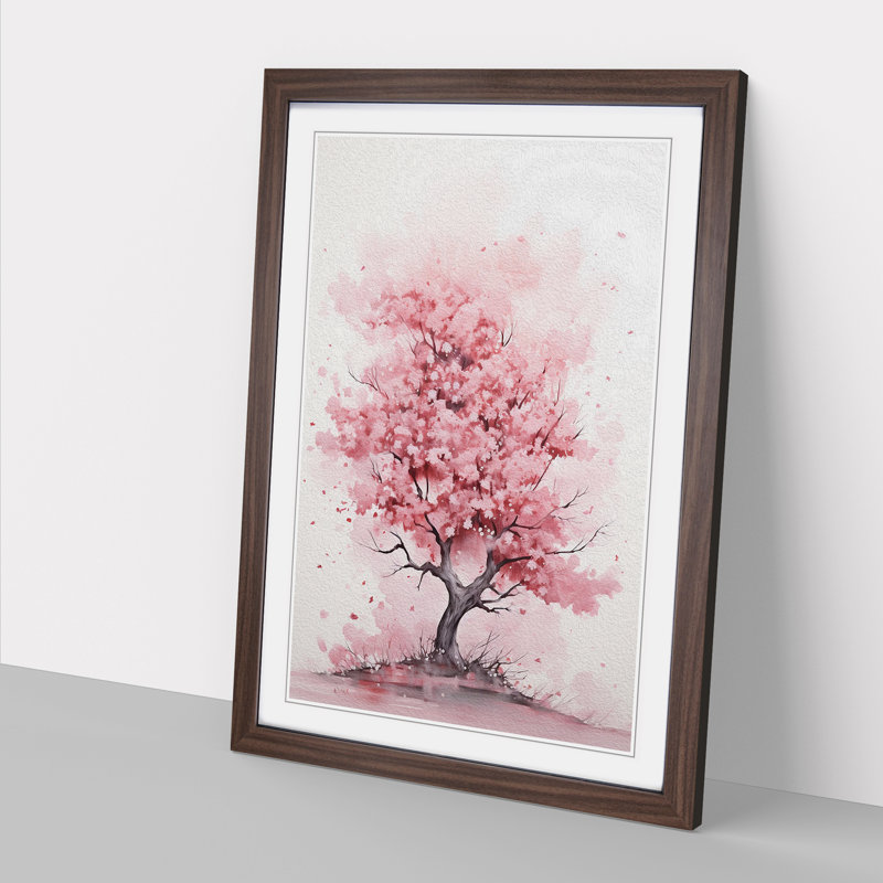 Cherry Blossom Tree Gestural No.2 - Single Picture Frame Print on Wood, 46cm H x 34cm W x 2cm D, Walnut