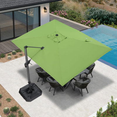 Grand parasol extérieur rectangulaire en porte-à-faux rectangulaire en aluminium 108 po x 138 po avec base et rotation à 360 degrés