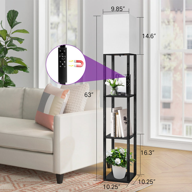 Brantwood 63'' Dimmable LED Column Floor Lamp with Shelves & Remote Control