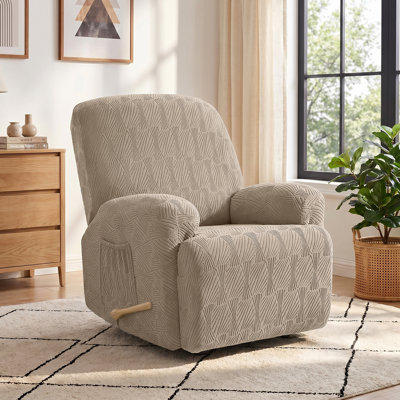 Housse pour fauteuil inclinable en jacquard haute élasticité 4 pièces, housse de canapé souple pour protecteur de meubles inclinable lavable à la machine avec fond élastique