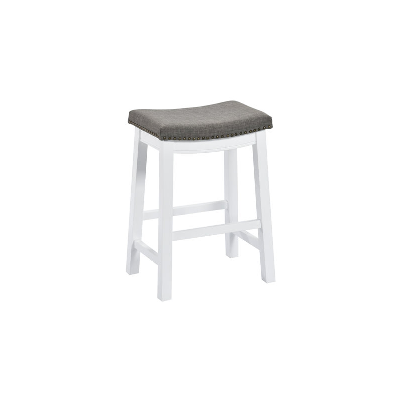 Tabouret de bar sans dossier Bellea Vita en bois massif avec garniture cloutée (lot de 2), Blanc