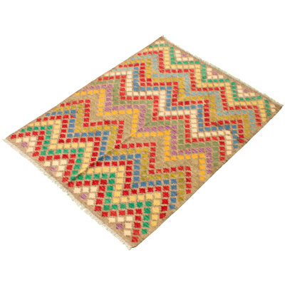 Tapis décoratif vert/rouge/gris en laine de conception unique noué à la main New Age 5 pi 2 po x 6 pi 10 po