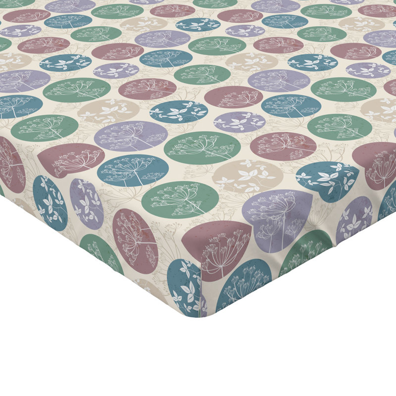 Ambesonne Botanical Fitted Sheet Polka Dots Geometric Art Ivory and Multicolor, Full Fitted Sheet