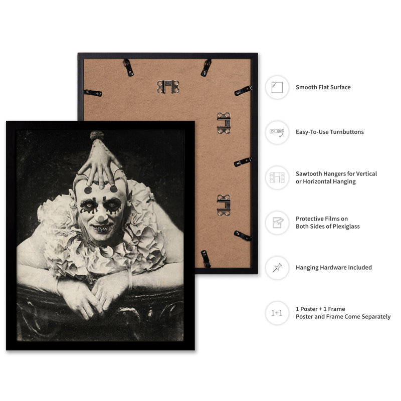 Clown de cirque, Cadre noir, Affiche, H 08 po x l 10 po