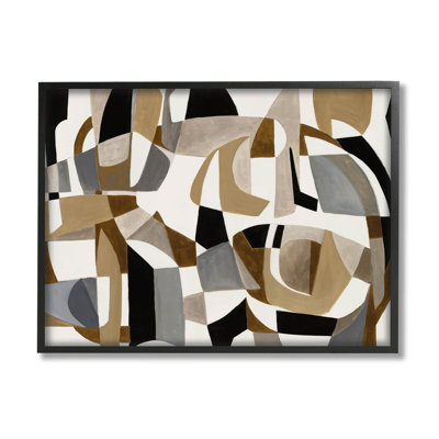 Brown Overlapping Geometric Shapes Black Framed Giclee Art by Liz Jardine