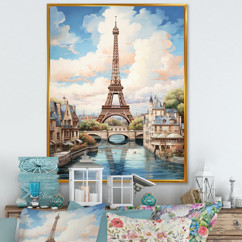 Tour Eiffel, paysage parisien, H 44 po x l 34 po x P 1,5 po, Cadre flottant doré