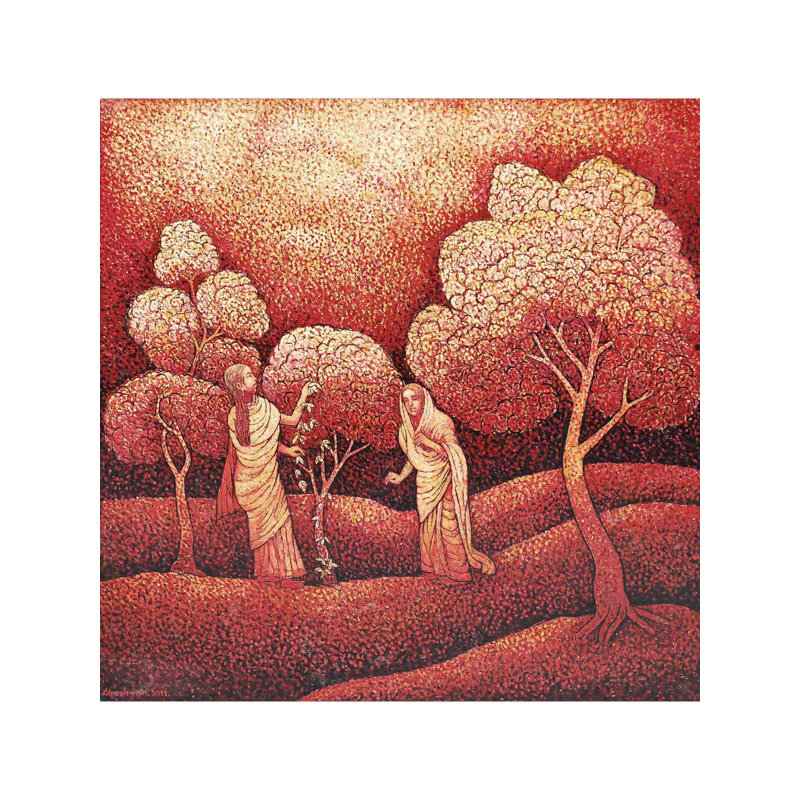 Conversation de femmes | Huile sur toile | Par Dinesh Gain