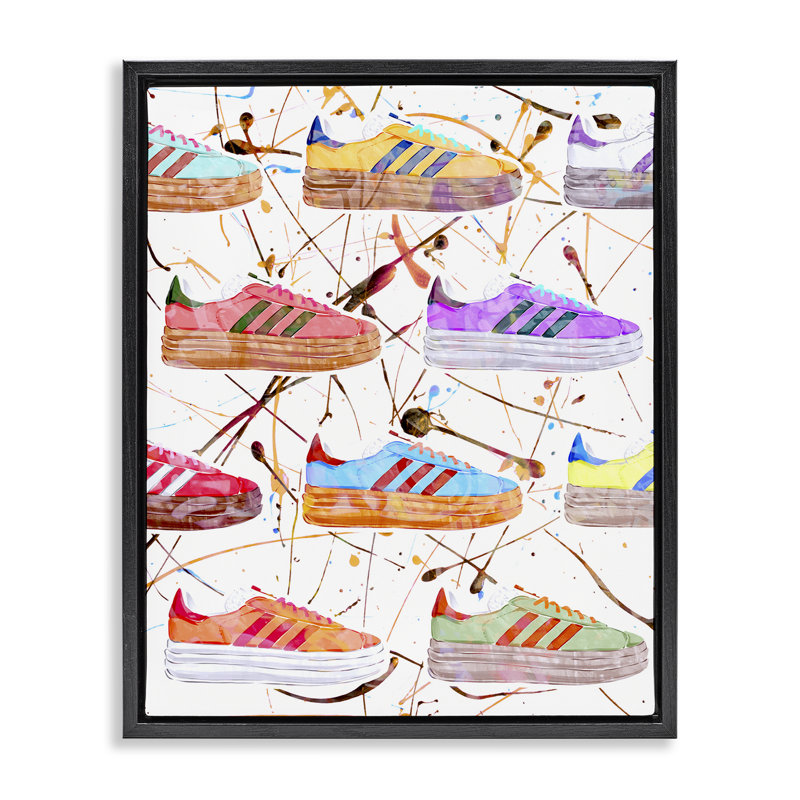 Toile abstraite abstraite encadrée par des espadrilles par Ziwei Li, Cadre flottant noir de jais, H 21 po x l 17 po