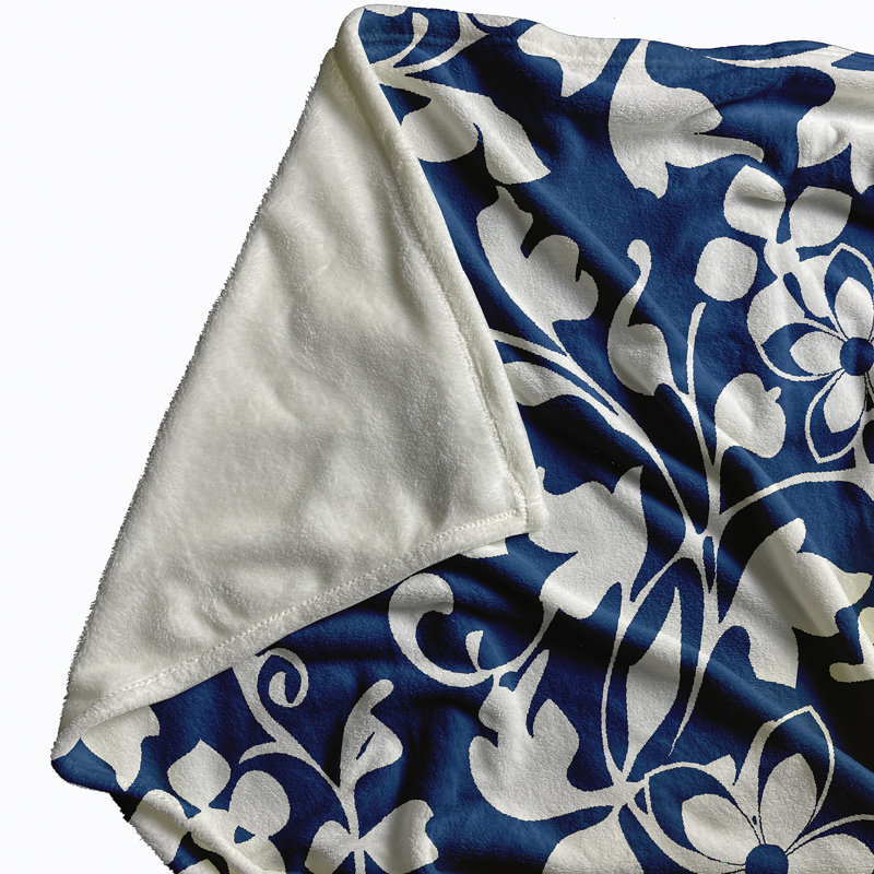 Jeté polaire floral, Bleu cobalt foncé, L 60 po x L 80 po, 1.95