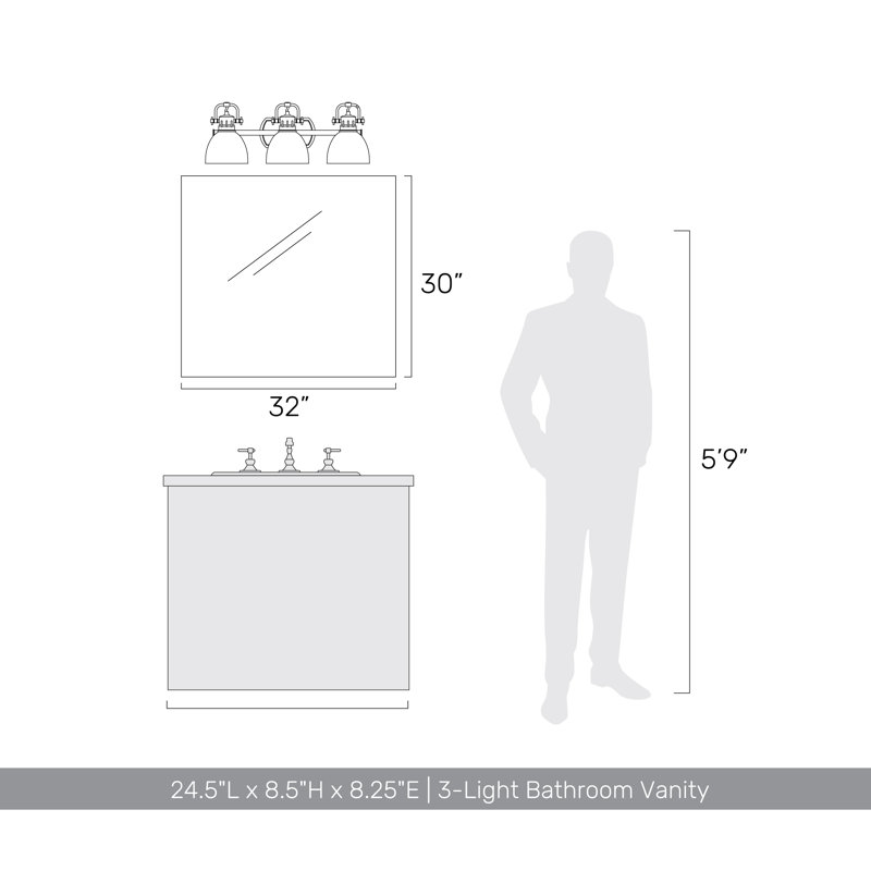 Drakeford Vanity Light, Chrome, Seafoam, 3 Lights
