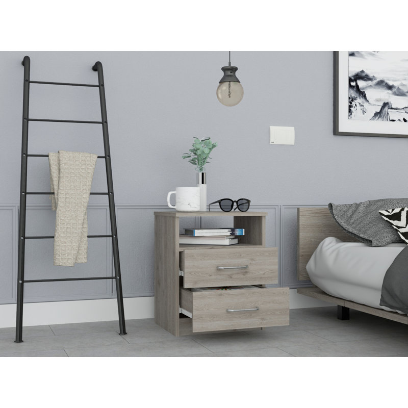Table de chevet 2 tiroirs Napoles, Gris clair