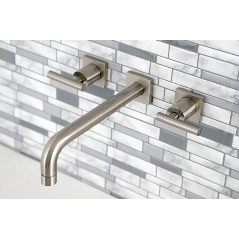 Kingston Brass Manhattan Two-Handle 3-Hole Wall Mount Roman Tub Faucet, Brushed Nickel, T-bar