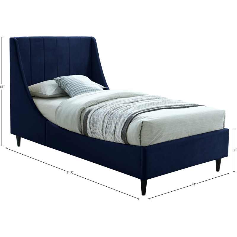 Eva Upholstered Low Profile Platform Bed, Twin, Navy Velvet