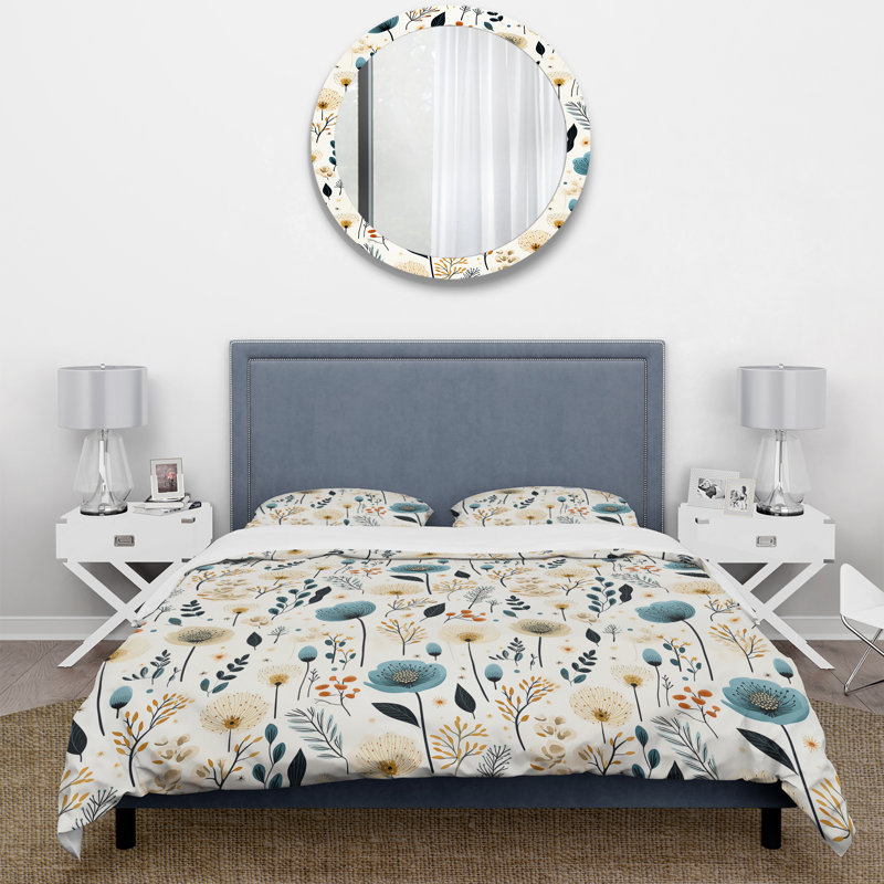 Ensemble de housse de couette Floral - sérénité blanche et bleue, Botanical/Floral