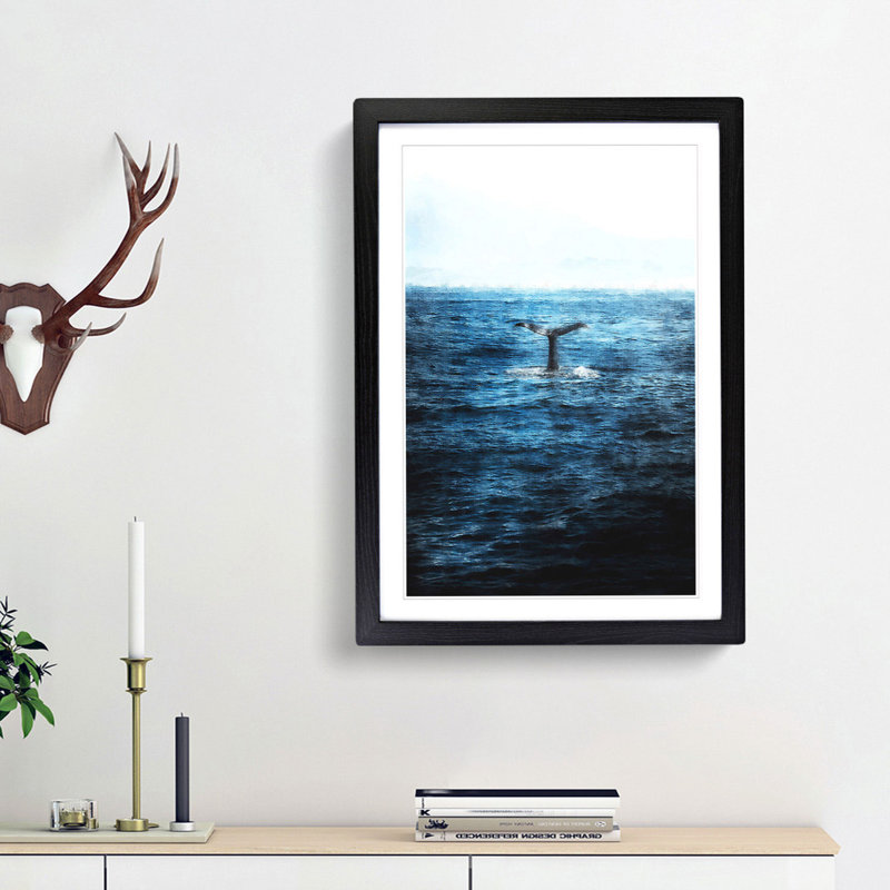 Blue Whale - Picture Frame Graphic Art Print, Black Framed, 63cm H x 45cm W x 2cm D