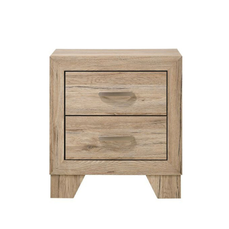 Table de chevet 2 tiroirs dans un décor de chambre à coucher naturel - panneau de particules et poignée en métal, pieds fuselés de 4 po 2 pieds de décoration