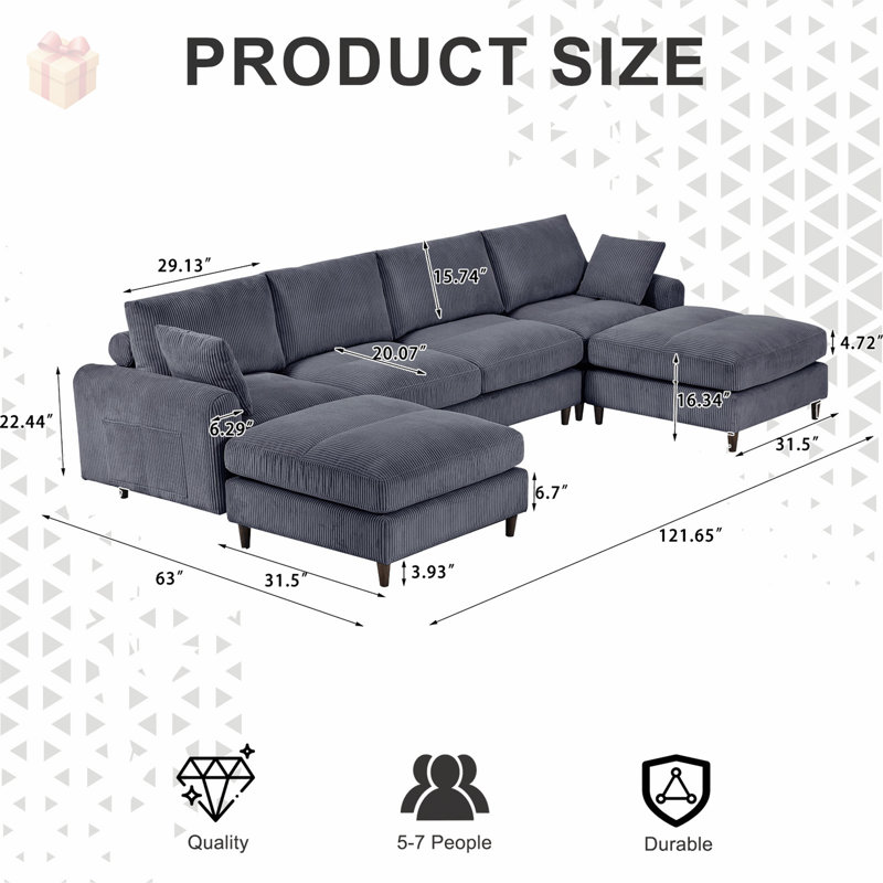Luxurious Modular Sectional Sofa with Adjustable Headrests and Storage Pockets for Ultimate Comfort and Versatility, Gray