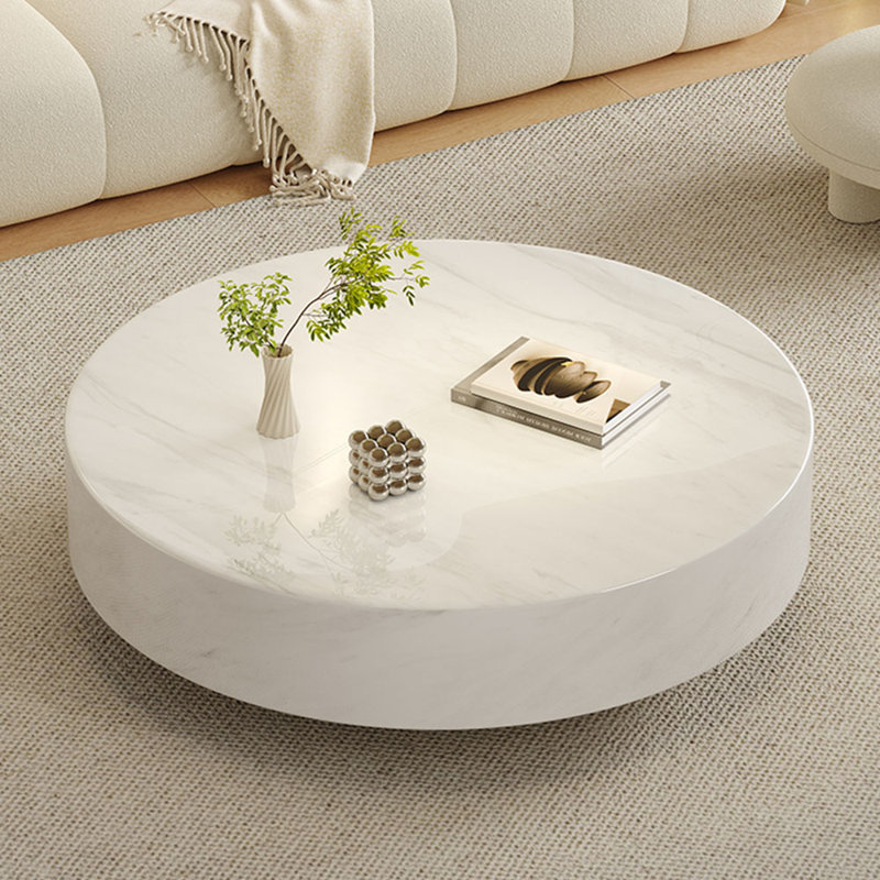 Simple luxury cream style marble coffee table, 13.77" H x 47.24" L x 47.24" W