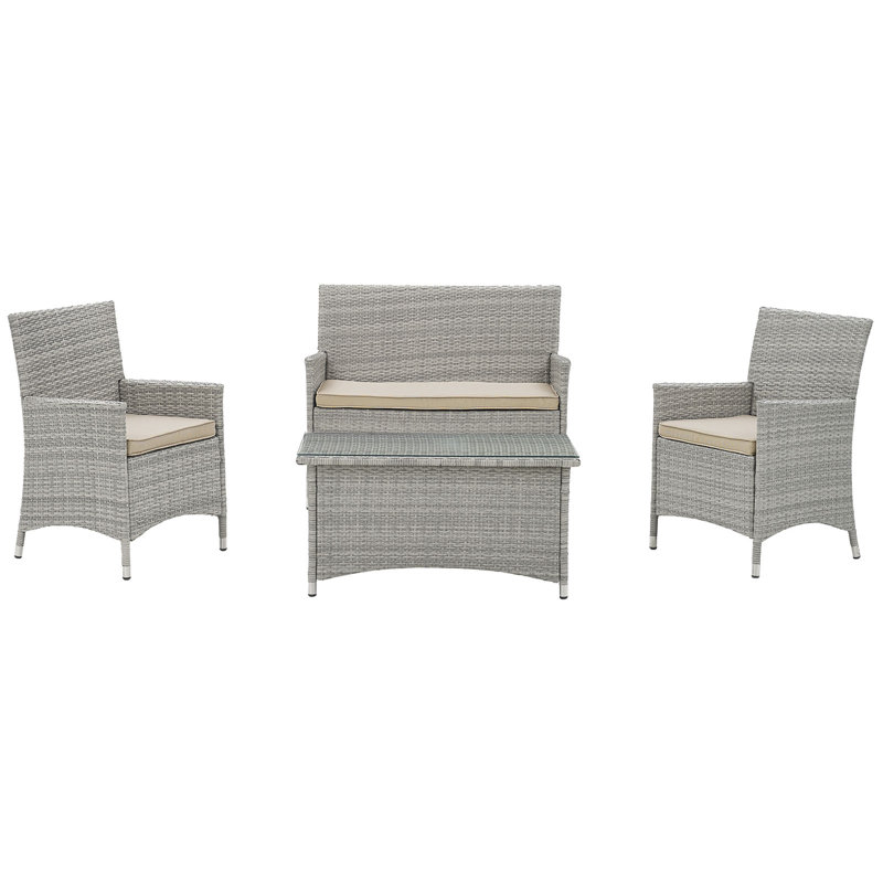 Ensemble modulaire d'extérieur en rotin 4 pièces Bridge de Modway, Beige