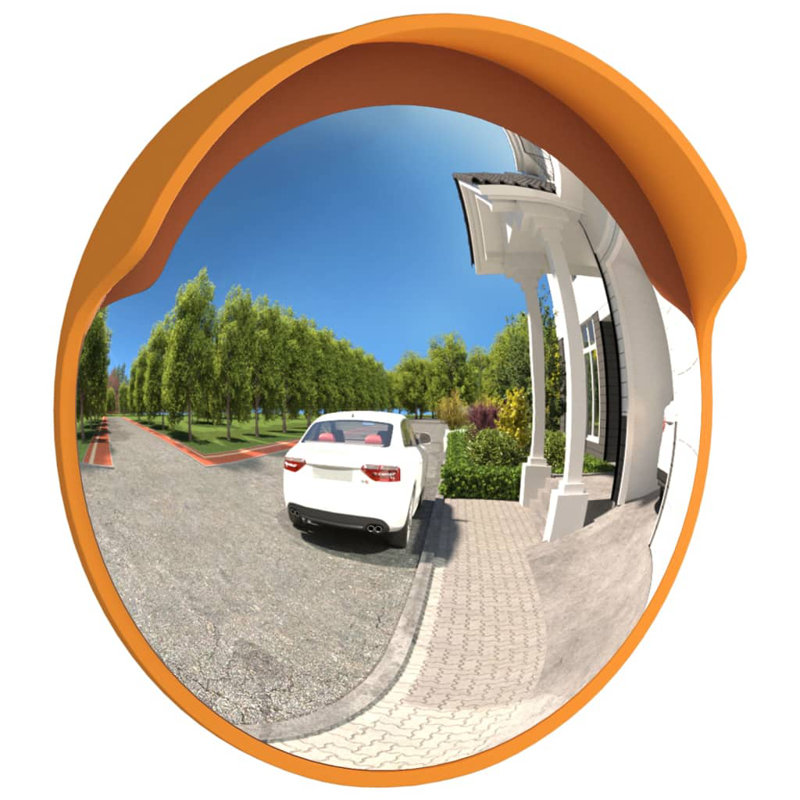  Miroir de circulation convexe de patio noir en polycarbonate de 23,6 po de diamètre, Orange, 11,8 po x 11,8 po