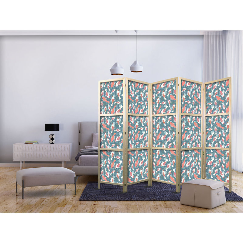 171cm H Solid Wood Folding Room Divider, 171cm H x 225cm W x 1.2cm D, 5