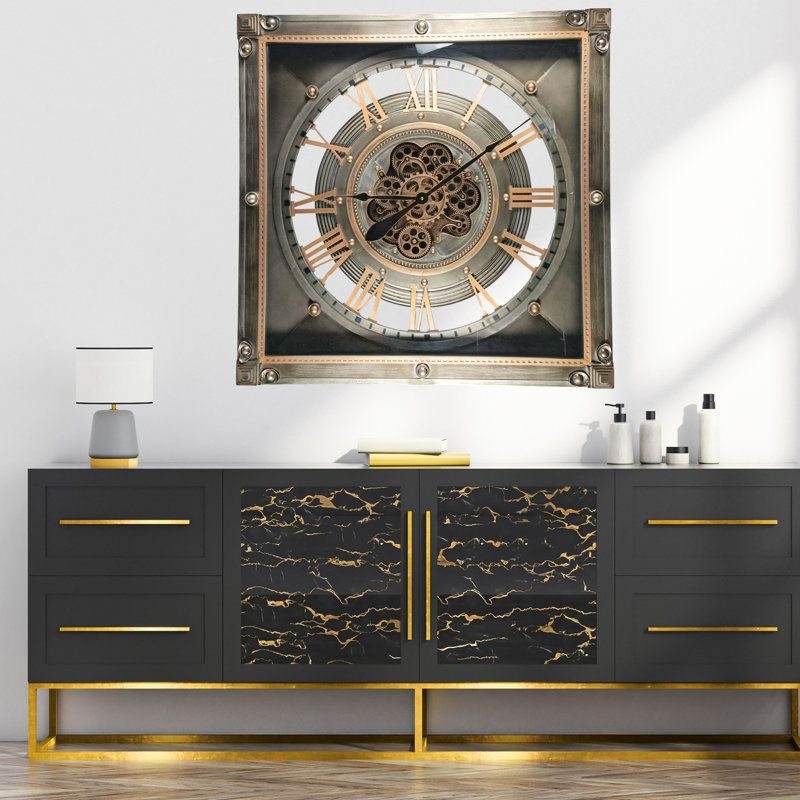 THE GEARS CLOCK Wall Clock with Real Moving Gears LU-LI_ 32 in Square BRONZE-ANTIQUE