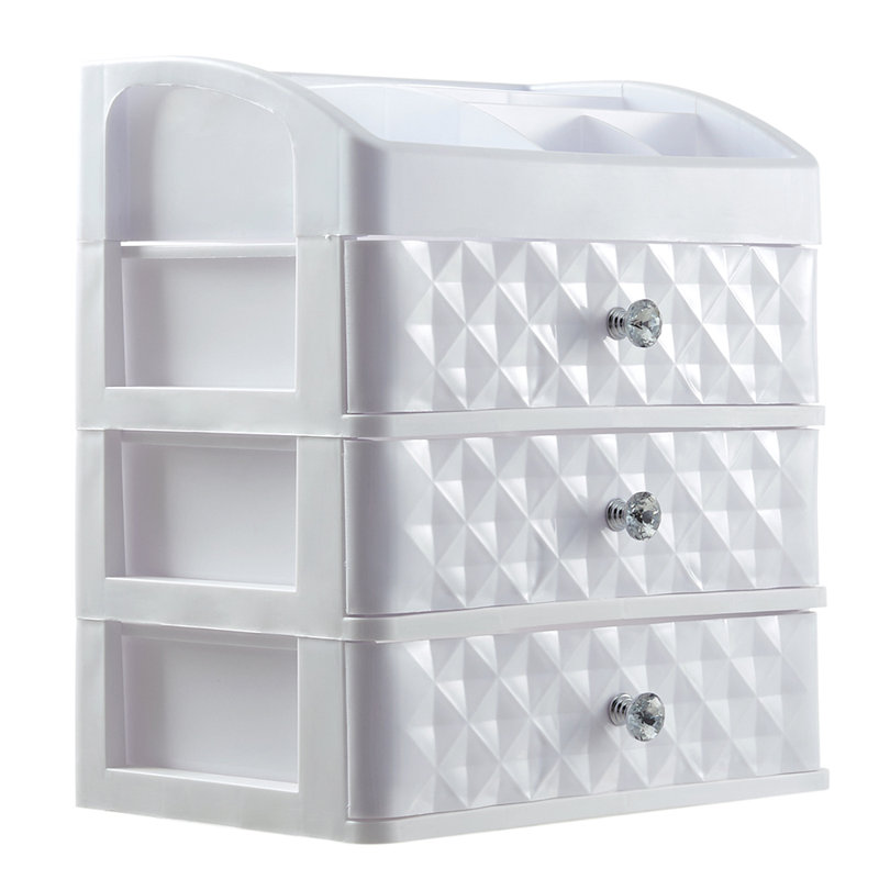 White Plastic Makeup Organizer with 3 Drawers
