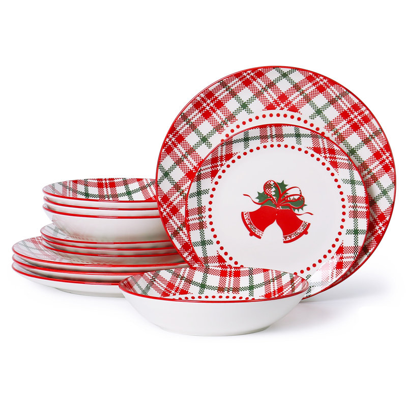 Ensemble de vaisselle de Noël 12 pièces avec boîte de couleur, bol et assiettes pour 4 personnes ALOFMO