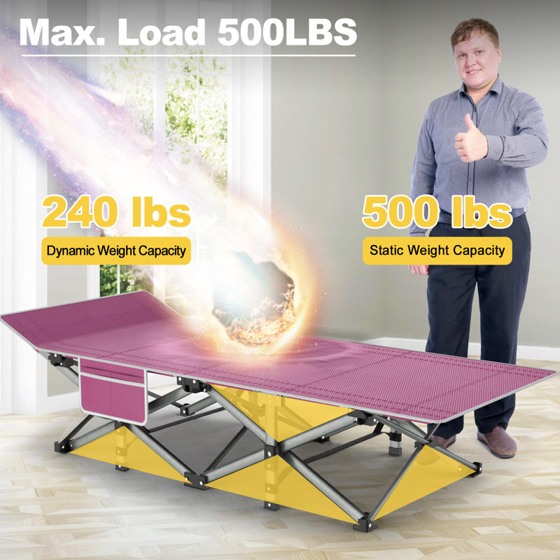 Blue and Red Folding Camping Cot with Mattress and Carry Bag
