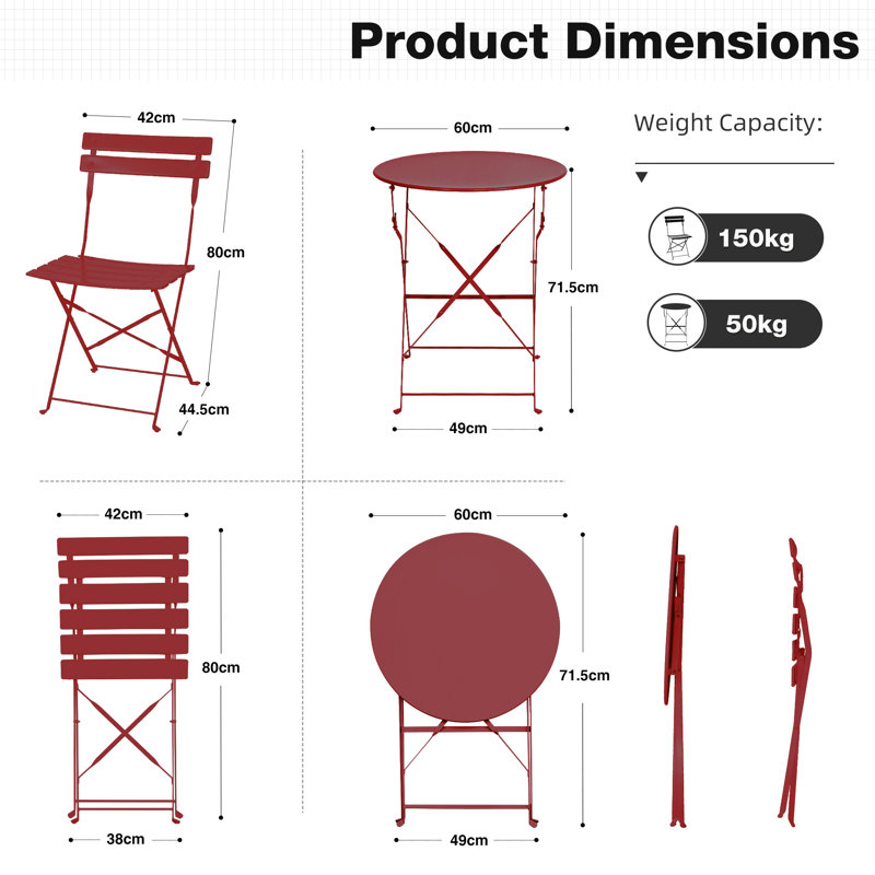 2 - Person Patio Dining Set with Round Table, Red