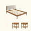 Ensemble de chambre à coucher 3 pièces en velours côtelé d'hévéa, lit plateforme avec deux tables de chevet-1992152176