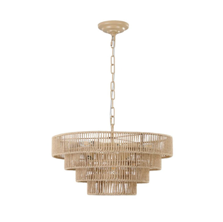 Luminaire suspendu en rotin de style bohémien à 4 niveaux 19,7 pouces, H 13,4 po x l 19,7 po x P 19,7 po, 4 étages
