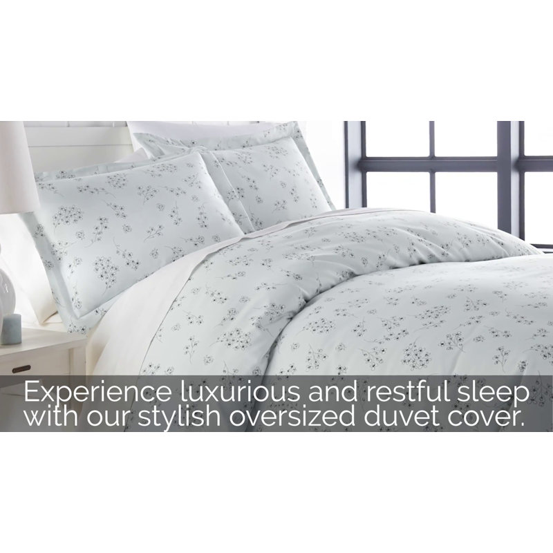 Sweet Florals Gray Microfiber Full/Queen Duvet Cover Set