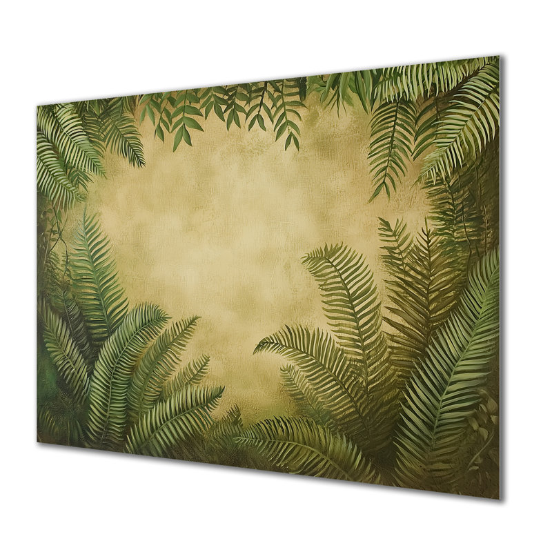 Feuilles de fougère, forêt tropicale tropicale II - décor de fougères, impression moderne sur métal, H 16 po x l 32 po