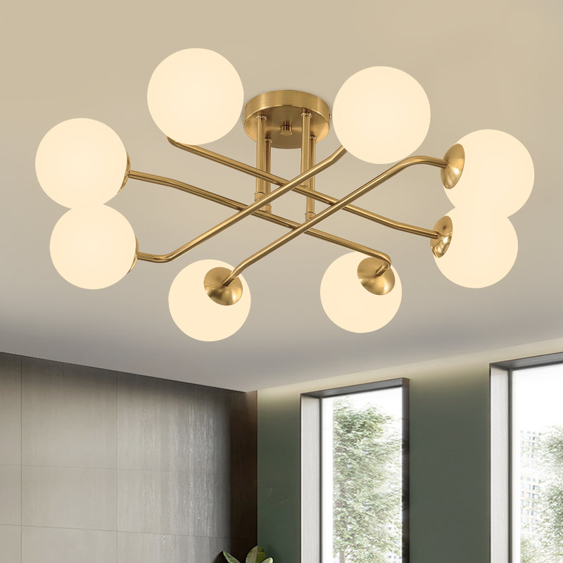 Plafonnier semi-encastré 8 lumières Spoutnik, Laiton poli