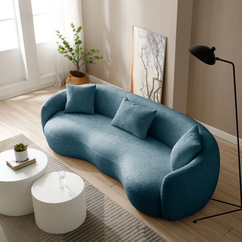 Yazgur 93.6" Curved Modern Upholstered Sofa, Blue Polyester Blend