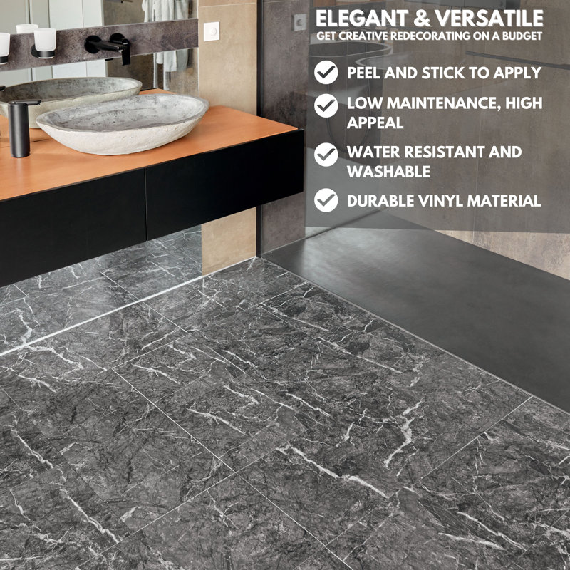Self-Adhesive Vinyl Floor Tiles 12x12 in Waterproof & Easy-to-Install | Ideal Kitchen Floor Stickers