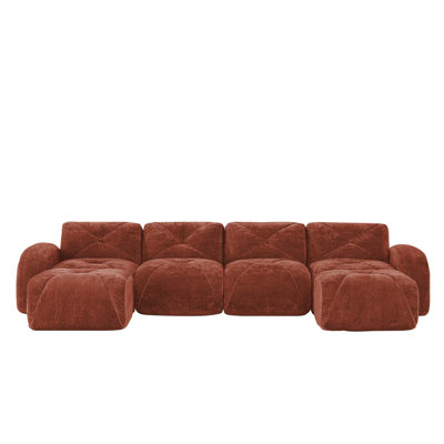 U-Shaped Boneless Sofa,Tufted Design,32D High Density Sponge Bottom,Anti-Slip Design,No Assembly Required,Free Combination,Movable Ottomans For Living Rooms,Home Theater