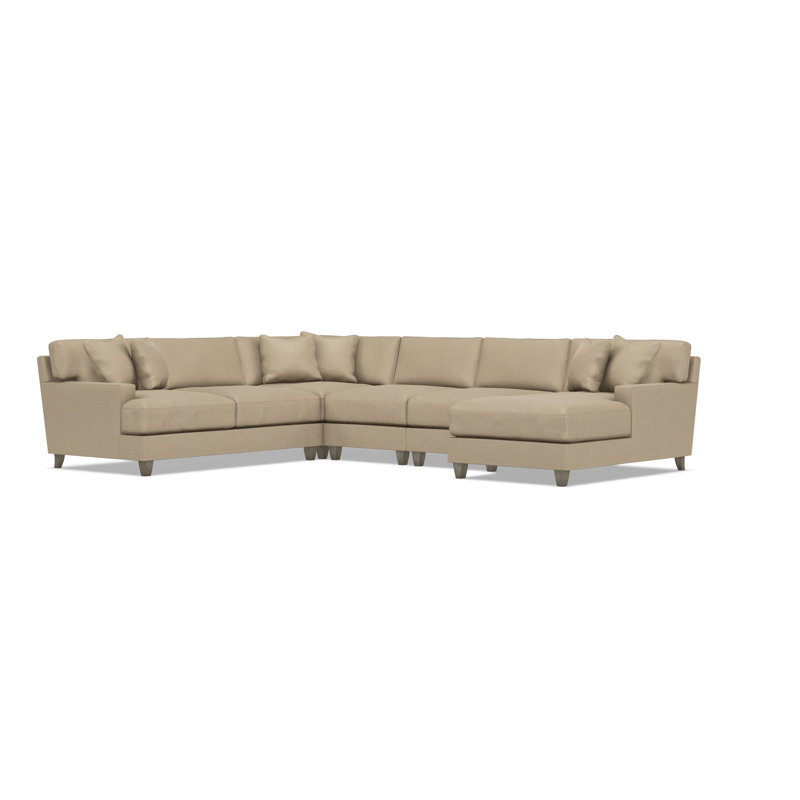 Mila 6-Piece Fabric Sectional, Right Hand Facing, 33.5" H x 137" W x 107" D, Tan Polyester