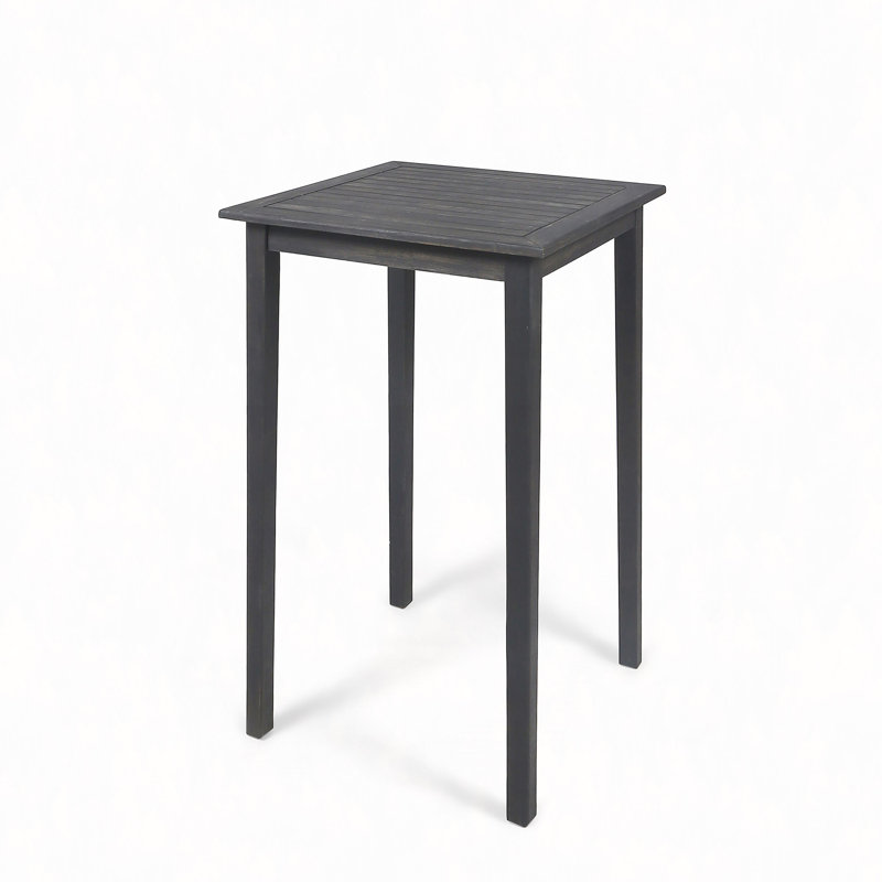 Outdoor Minimalist Acacia Wood Square Bar Table, Dark Gray
