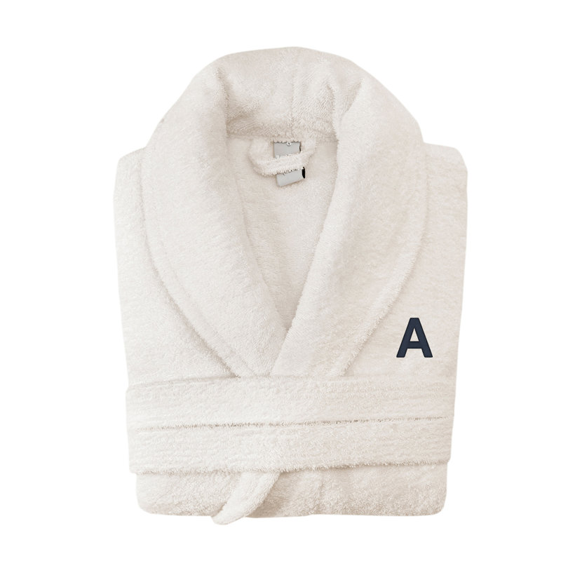 Peignoir monogramme en coton turc châle, A, Ivoire ivoire
