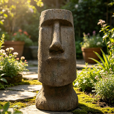 Décoration extérieure, sculpture/statue monolithe en béton représentant une tête moai de l'île de Pâques, ornement pour la maison