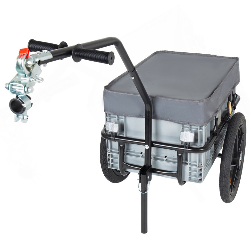 Remorque cargaison 2-en-1 avec boîte de rangement pliable, housse amovible et imperméable, remorque à vélo avec roues à dégagement rapide de 16 po, grande capacité de 70 L, noir et gris