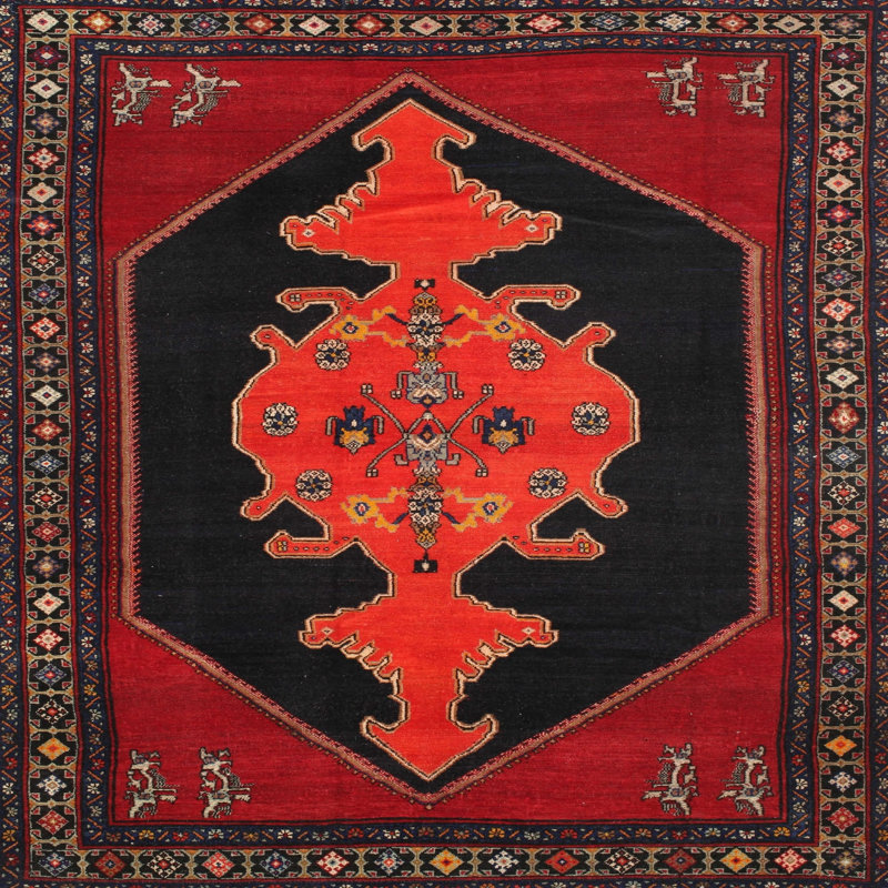 Tapis rouge / noir Southwestern, Rond 7 pi