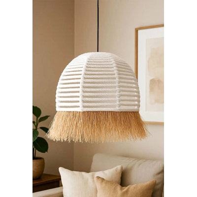 Adjustable Chandelier with Metal Body, White Rafia Cap, 11.8 x 11.8 x 11.8 inches | Height Adjustable from 11.8 to 27.6 inches | 1 x E27 Socket (Max 40W), Perfect for Dining Room & Entryway Lighting