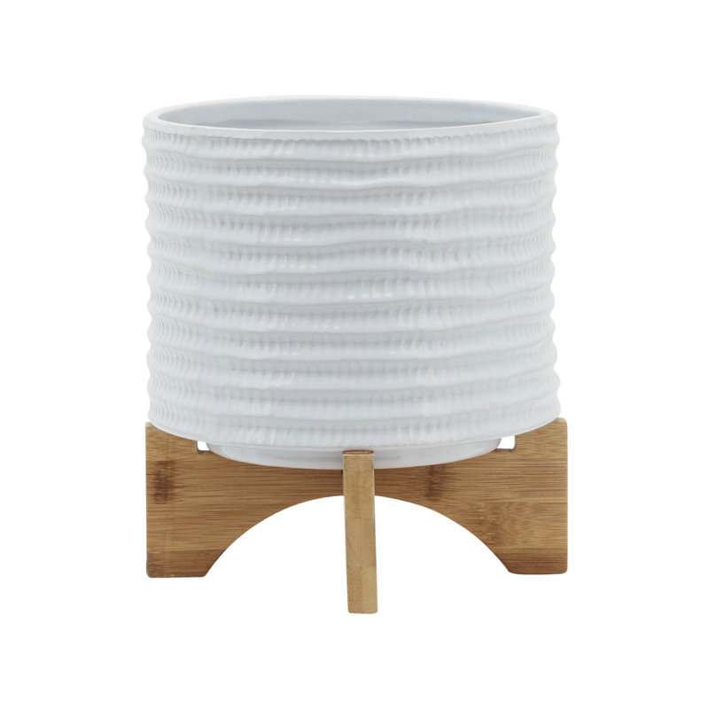 8" Textured Planter W/ Stand, 10" H x 8" W x 8" D