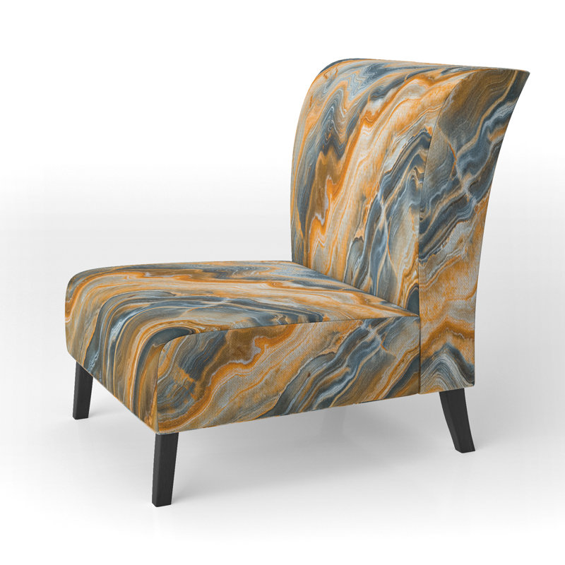 Segment Layers Of Marbled Rock - Upholstered Mid-Century Accent Slipper Chair, Orange/Brown Polyester Blend