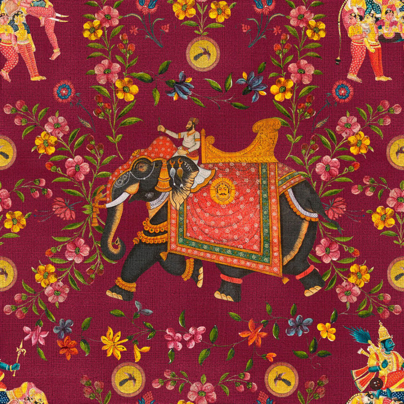 World Of Fabrics Wallpaper Roll, Mauve/Yellow/Red/Black