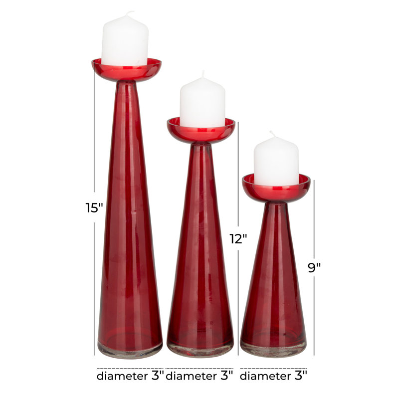 The Novogratz Glass Pillar Decorative Candle Holder, Red