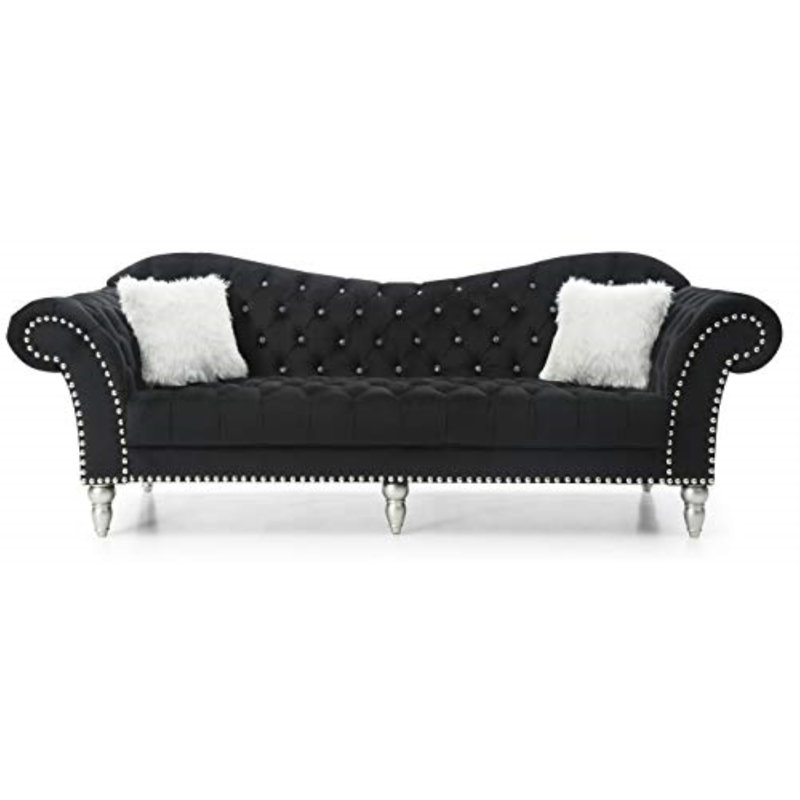 Canapé Chesterfield Cerisier, Velours noir